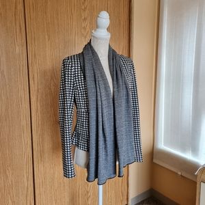 CAbi Houndstooth Black White Blazer Drape Waterfall Jacket